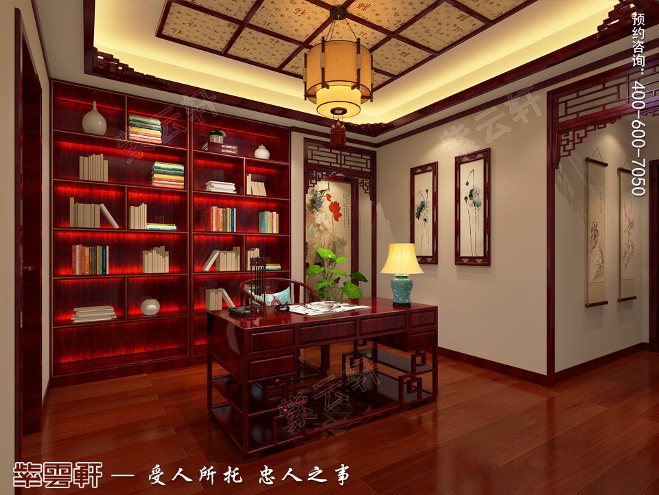 別墅書(shū)房現(xiàn)代中式裝修效果圖