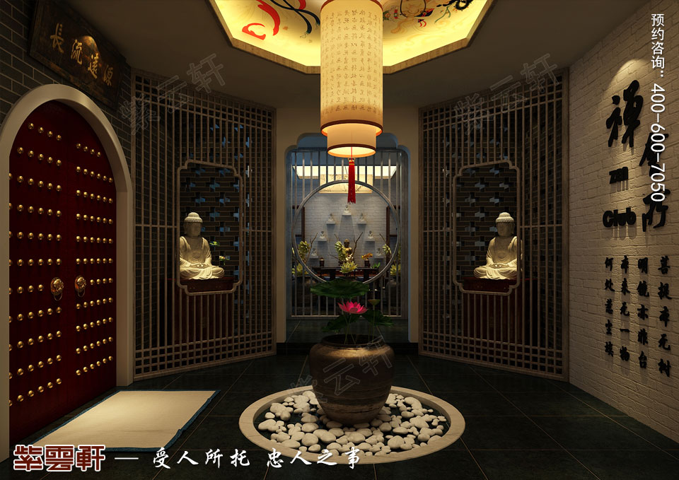 禪茶會(huì)所門廳現(xiàn)代中式風(fēng)格裝修效果圖