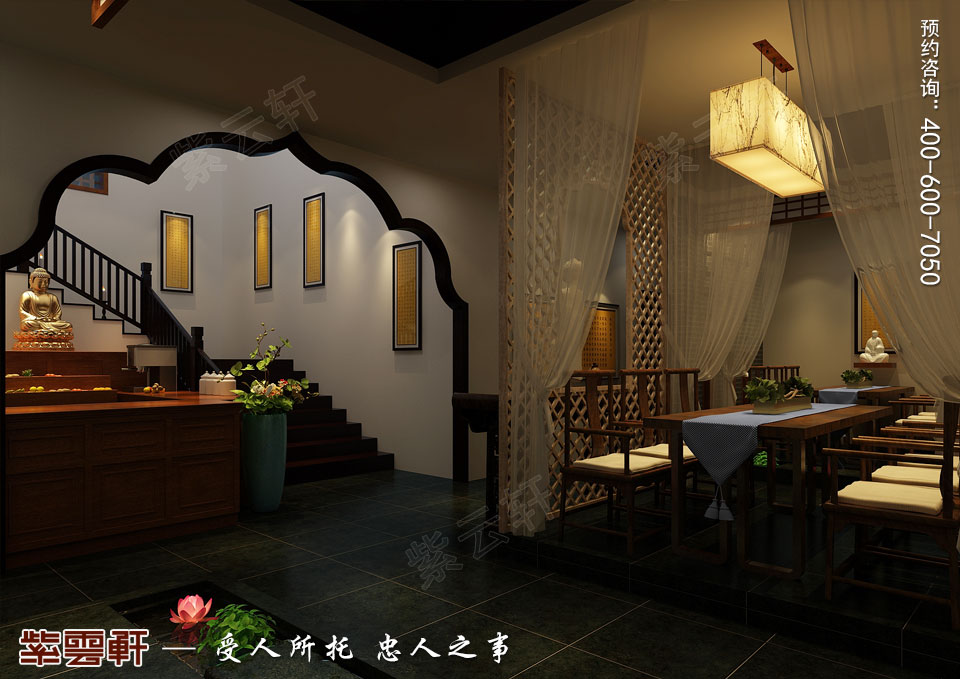 禪茶會(huì)所吧臺(tái)處現(xiàn)代中式風(fēng)格裝修效果圖